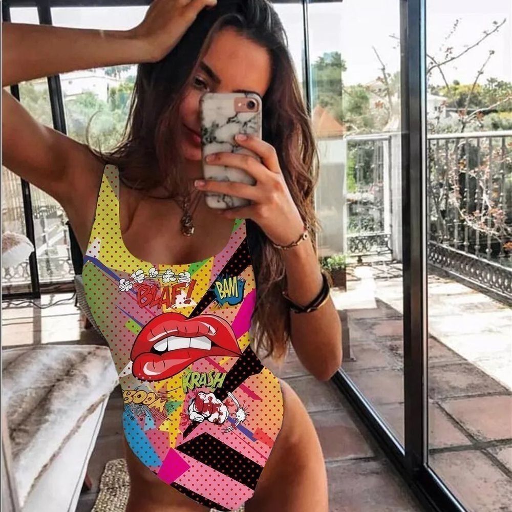 One Piece Push Up Monokini Print Bathing Suit